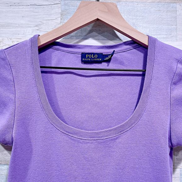 POLO Ralph Lauren Scoop Neck Fitted Tee Purple Cotton Jersey Casual Womens Small - Picture 2 of 7